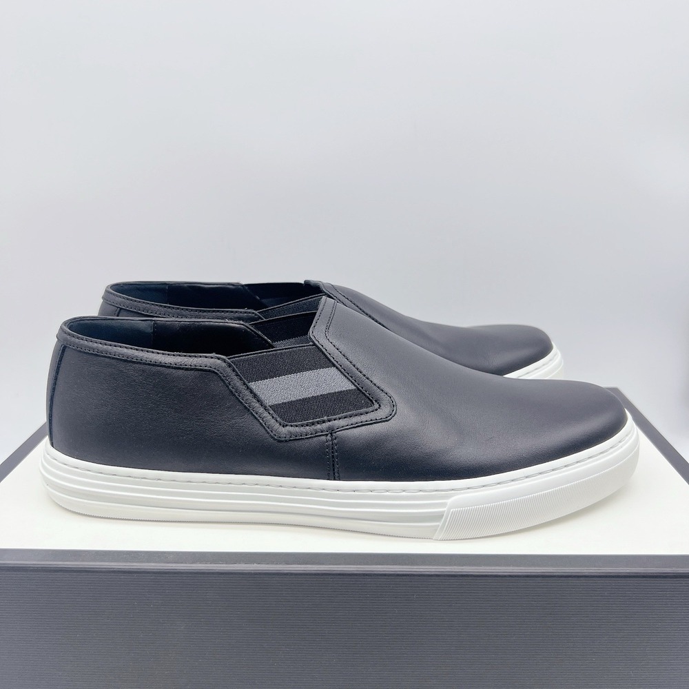 Gucci Signature Web Sneakers Loafers Black Leather Slip On UK 8 US 8.5 - Picture 5 of 14